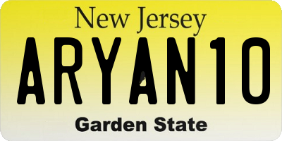 NJ license plate ARYAN10