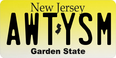 NJ license plate AWTYSM