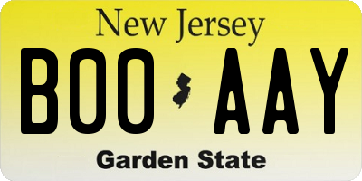 NJ license plate B00AAY