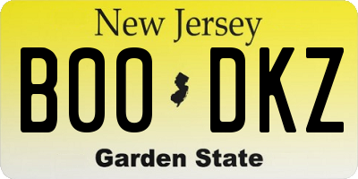 NJ license plate B00DKZ