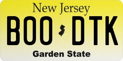 NJ license plate B00DTK