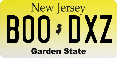 NJ license plate B00DXZ
