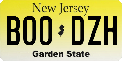 NJ license plate B00DZH