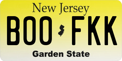NJ license plate B00FKK