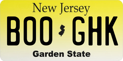 NJ license plate B00GHK