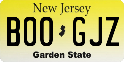 NJ license plate B00GJZ