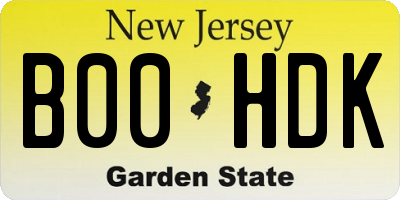NJ license plate B00HDK