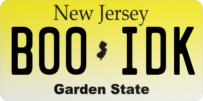 NJ license plate B00IDK