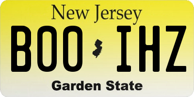 NJ license plate B00IHZ