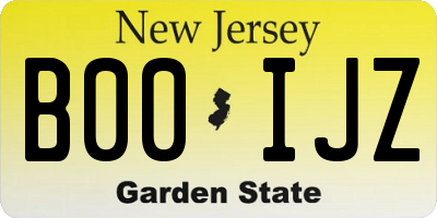 NJ license plate B00IJZ