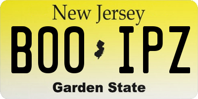 NJ license plate B00IPZ