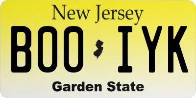 NJ license plate B00IYK