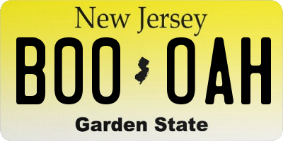 NJ license plate B00OAH