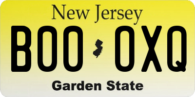 NJ license plate B00OXQ