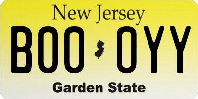 NJ license plate B00OYY