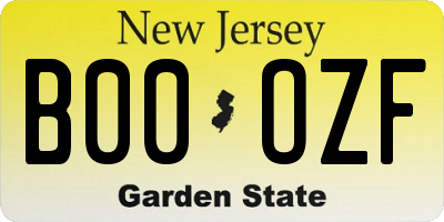 NJ license plate B00OZF
