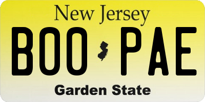 NJ license plate B00PAE