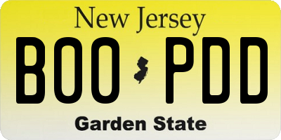 NJ license plate B00PDD