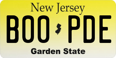 NJ license plate B00PDE