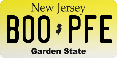 NJ license plate B00PFE