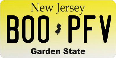 NJ license plate B00PFV