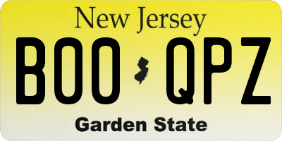 NJ license plate B00QPZ
