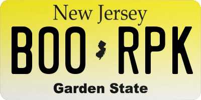 NJ license plate B00RPK
