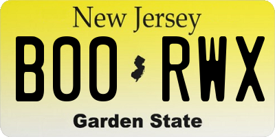 NJ license plate B00RWX