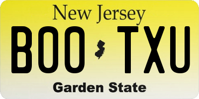 NJ license plate B00TXU