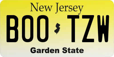 NJ license plate B00TZW