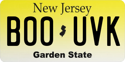 NJ license plate B00UVK