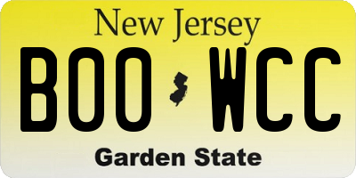 NJ license plate B00WCC