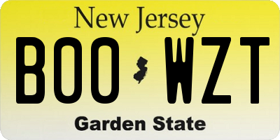 NJ license plate B00WZT