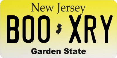 NJ license plate B00XRY