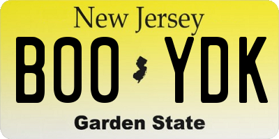 NJ license plate B00YDK