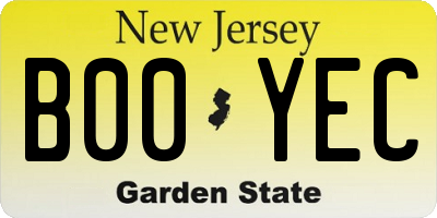 NJ license plate B00YEC