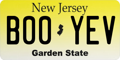 NJ license plate B00YEV