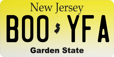 NJ license plate B00YFA