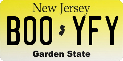 NJ license plate B00YFY