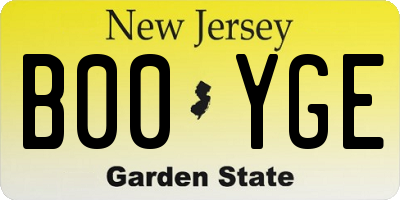 NJ license plate B00YGE