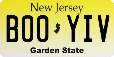 NJ license plate B00YIV