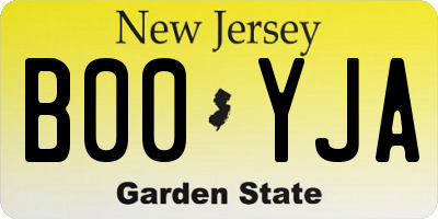 NJ license plate B00YJA