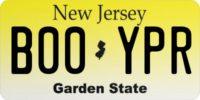 NJ license plate B00YPR