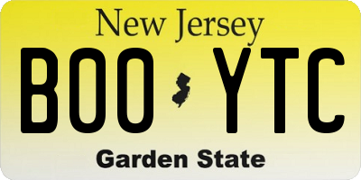 NJ license plate B00YTC