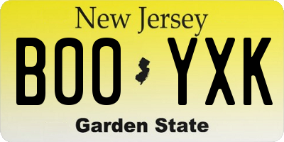 NJ license plate B00YXK