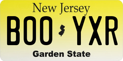 NJ license plate B00YXR