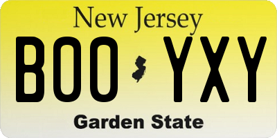 NJ license plate B00YXY