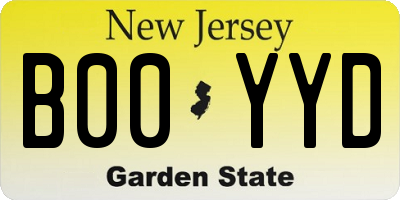 NJ license plate B00YYD