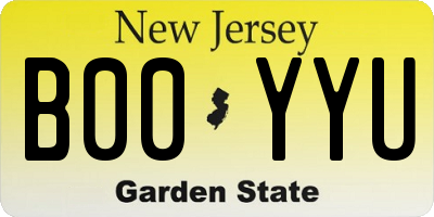NJ license plate B00YYU