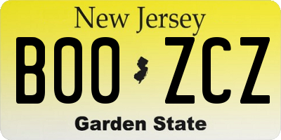 NJ license plate B00ZCZ